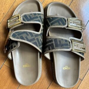 Fendi Zucca Buckle Slides, size 39